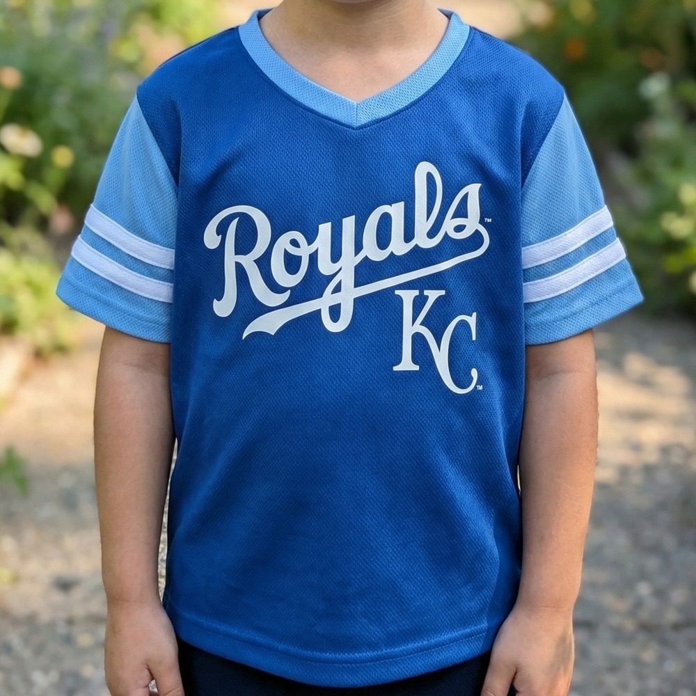 MLB Kansas City Royals Kids Royal Blue Mesh Jersey T-Shirt 18M KC Logo‎